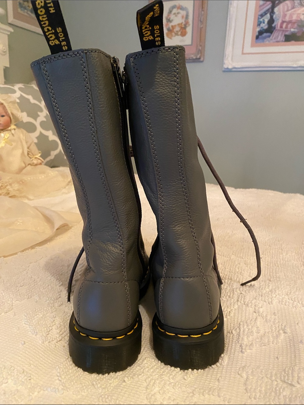 Dr. Martens Gray Tall Lace-Up Combat Boots - Picture 4 of 16